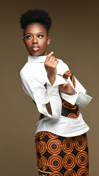 INFINITY Coco Ankara Print & Cream Twisted Collar Corset Shirt